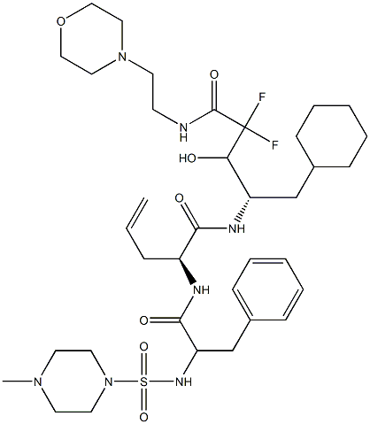 (4S)-4-[[(2S)-2-[2-(4-Methyl-1-piperazinylsulfonyl)amino-3-phenylpropanoylamino]-4-pentenoyl]amino]-5-cyclohexyl-2,2-difluoro-3-hydroxy-N-(2-morpholinoethyl)pentanamide 구조식 이미지
