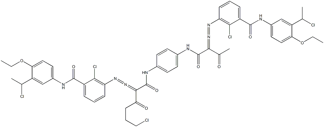 3,3'-[2-(2-Chloroethyl)-1,4-phenylenebis[iminocarbonyl(acetylmethylene)azo]]bis[N-[3-(1-chloroethyl)-4-ethoxyphenyl]-2-chlorobenzamide] 구조식 이미지