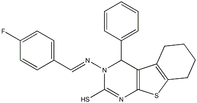 3,4,5,6,7,8-Hexahydro-3-(p-fluorobenzylideneamino)-4-phenyl[1]benzothieno[2,3-d]pyrimidine-2-thiol 구조식 이미지