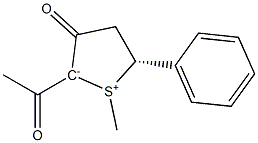 (5R)-2-Acetyl-5-(phenyl)-1-methyl-3-oxo-2,3,4,5-tetrahydrothiophen-1-ium-2-ide 구조식 이미지