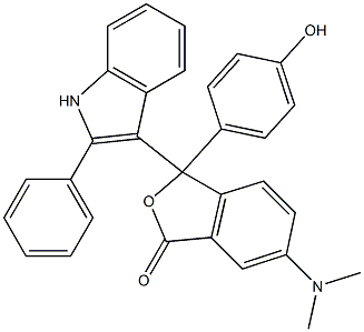 6-(Dimethylamino)-3-(4-hydroxyphenyl)-3-(2-phenyl-1H-indol-3-yl)isobenzofuran-1(3H)-one 구조식 이미지