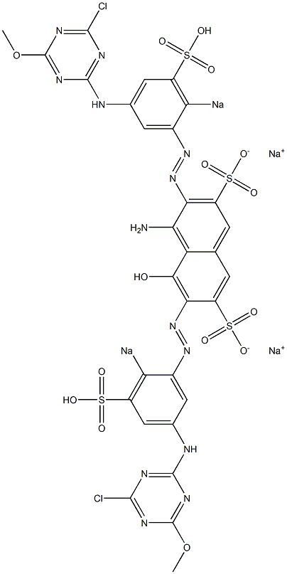 4-Amino-3,6-bis[5-(4-chloro-6-methoxy-1,3,5-triazin-2-ylamino)-2-sodiosulfophenylazo]-5-hydroxy-2,7-naphthalenedisulfonic acid disodium salt 구조식 이미지