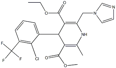 6-(1H-Imidazol-1-ylmethyl)-4-(2-chloro-3-(trifluoromethyl)phenyl)-2-methyl-1,4-dihydropyridine-3,5-dicarboxylic acid 3-methyl 5-ethyl ester 구조식 이미지