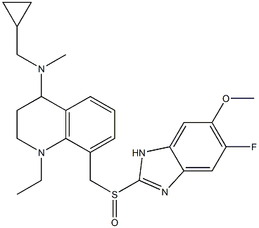 1-Ethyl-1,2,3,4-tetrahydro-4-[N-methyl(cyclopropylmethyl)amino]-8-(5-fluoro-6-methoxy-1H-benzimidazol-2-ylsulfinylmethyl)quinoline 구조식 이미지