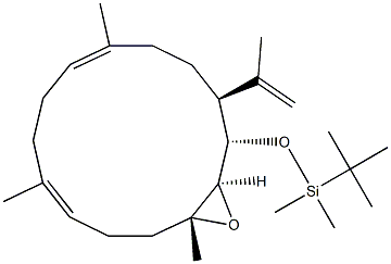 (1S,2R,3R,6E,10E,14S)-1-(tert-Butyldimethylsilyloxy)-2,3-epoxy-14-(1-methylethenyl)-3,7,11-trimethylcyclotetradeca-6,10-diene 구조식 이미지