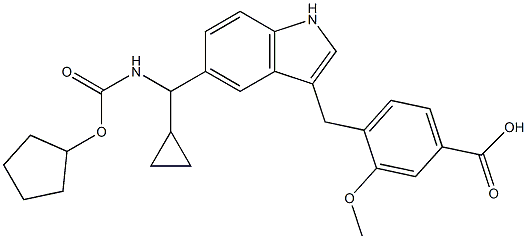 4-[5-Cyclopentyloxycarbonylamino-1-cyclopropylmethyl-1H-indol-3-ylmethyl]-3-methoxybenzoic acid 구조식 이미지