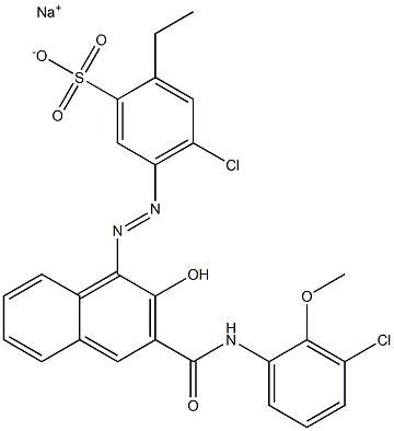 4-Chloro-2-ethyl-5-[[3-[[(3-chloro-2-methoxyphenyl)amino]carbonyl]-2-hydroxy-1-naphtyl]azo]benzenesulfonic acid sodium salt 구조식 이미지