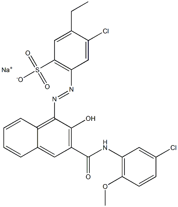 4-Chloro-3-ethyl-6-[[3-[[(3-chloro-6-methoxyphenyl)amino]carbonyl]-2-hydroxy-1-naphtyl]azo]benzenesulfonic acid sodium salt 구조식 이미지