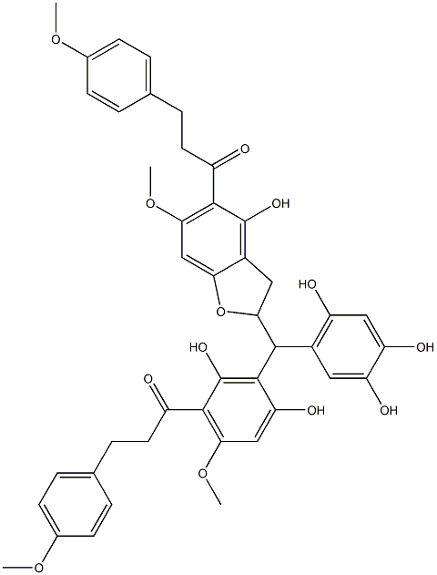 3-(4-Methoxyphenyl)-1-[2,4-dihydroxy-6-methoxy-3-[(3,4,6-trihydroxyphenyl)[[2,3-dihydro-4-hydroxy-6-methoxy-5-[1-oxo-3-(4-methoxyphenyl)propyl]benzofuran]-2-yl]methyl]phenyl]-1-propanone 구조식 이미지