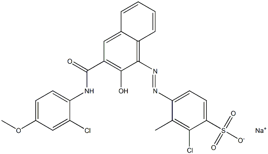 2-Chloro-3-methyl-4-[[3-[[(2-chloro-4-methoxyphenyl)amino]carbonyl]-2-hydroxy-1-naphtyl]azo]benzenesulfonic acid sodium salt 구조식 이미지