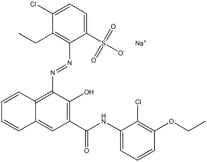 4-Chloro-3-ethyl-2-[[3-[[(2-chloro-3-ethoxyphenyl)amino]carbonyl]-2-hydroxy-1-naphtyl]azo]benzenesulfonic acid sodium salt 구조식 이미지