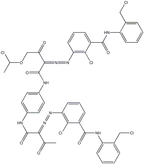 3,3'-[2-[(1-Chloroethyl)oxy]-1,4-phenylenebis[iminocarbonyl(acetylmethylene)azo]]bis[N-[2-(chloromethyl)phenyl]-2-chlorobenzamide] 구조식 이미지