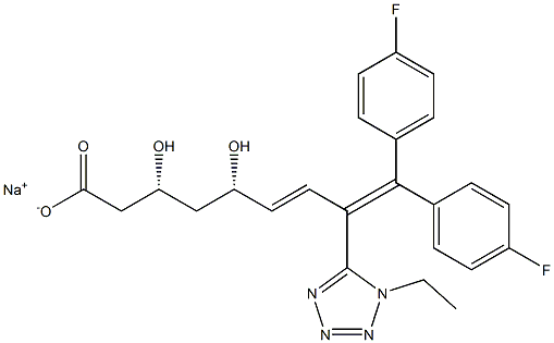 (3R,5S,6E)-9,9-Bis(4-fluorophenyl)-3,5-dihydroxy-8-[1-ethyl-1H-tetrazol-5-yl]-6,8-nonadienoic acid sodium salt 구조식 이미지