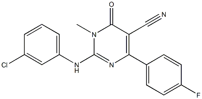 2-[(3-Chlorophenyl)amino]-3-methyl-4-oxo-6-(4-fluorophenyl)-3,4-dihydropyrimidine-5-carbonitrile 구조식 이미지