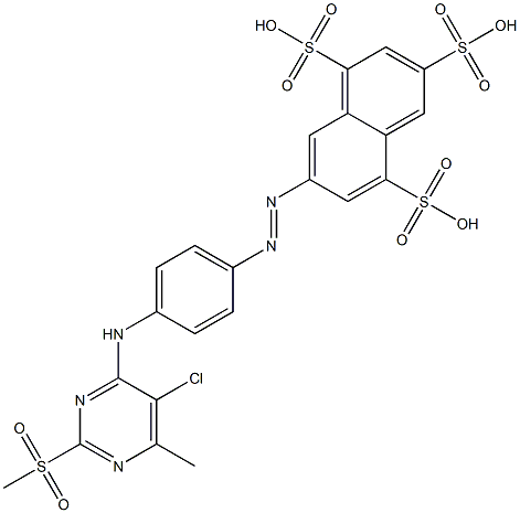 7-[[4-[[5-Chloro-6-methyl-2-(methylsulfonyl)-4-pyrimidinyl]amino]phenyl]azo]-1,3,5-naphthalenetrisulfonic acid 구조식 이미지