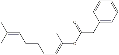 Phenylacetic acid 1,7-dimethyl-1,6-octadienyl ester 구조식 이미지