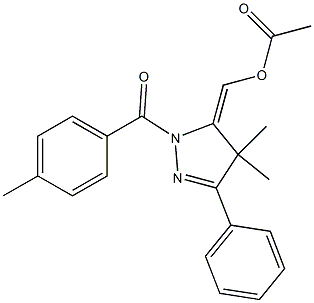 Acetic acid [[2-(4-methylbenzoyl)-5-phenyl-4,4-dimethyl-3,4-dihydro-2H-pyrazol]-3-ylidene]methyl ester 구조식 이미지