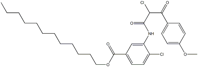 4-Chloro-3-[2-chloro-3-(4-methoxyphenyl)-3-oxopropionylamino]benzoic acid dodecyl ester 구조식 이미지