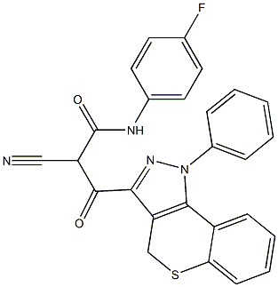 N-(4-Fluorophenyl)-3-[[1-phenyl-1,4-dihydro-[1]benzothiopyrano[4,3-c]pyrazol]-3-yl]-2-cyano-3-oxopropanamide Structure