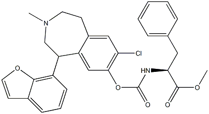 [(S)-1-Methoxycarbonyl-2-phenylethyl]carbamic acid [(7-chloro-3-methyl-1-(benzofuran-7-yl)-2,3,4,5-tetrahydro-1H-3-benzazepin)-8-yl] ester 구조식 이미지