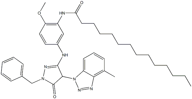 1-Benzyl-3-[(4-methoxy-5-tetradecanamido)anilino]-4-(methyl-1-benzotriazolyl)-5-oxo-2-pyrazoline Structure