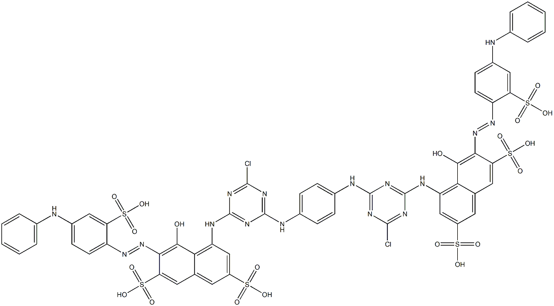 4,4'-[1,4-Phenylenebis[imino(6-chloro-1,3,5-triazine-4,2-diyl)imino]]bis[5-hydroxy-6-[[4-(phenylamino)-2-sulfophenyl]azo]-2,7-naphthalenedisulfonic acid] 구조식 이미지
