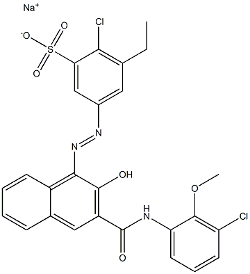 2-Chloro-3-ethyl-5-[[3-[[(3-chloro-2-methoxyphenyl)amino]carbonyl]-2-hydroxy-1-naphtyl]azo]benzenesulfonic acid sodium salt Structure