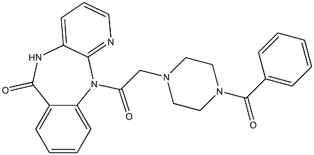 5,11-Dihydro-11-[[4-benzoyl-1-piperazinyl]acetyl]-6H-pyrido[2,3-b][1,4]benzodiazepin-6-one 구조식 이미지