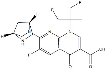 6-Fluoro-1-(2-fluoro-1-fluoromethyl-1-methylethyl)-7-[(1R,4R)-2,5-diazabicyclo[2.2.1]heptan-2-yl]-1,4-dihydro-4-oxo-1,8-naphthyridine-3-carboxylic acid Structure