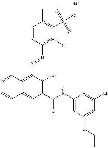 2-Chloro-6-methyl-3-[[3-[[(3-chloro-5-ethoxyphenyl)amino]carbonyl]-2-hydroxy-1-naphtyl]azo]benzenesulfonic acid sodium salt 구조식 이미지