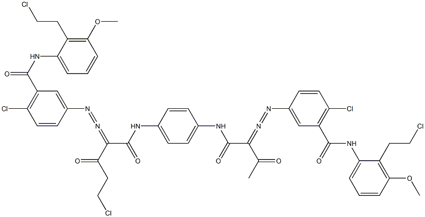 3,3'-[2-(Chloromethyl)-1,4-phenylenebis[iminocarbonyl(acetylmethylene)azo]]bis[N-[2-(2-chloroethyl)-3-methoxyphenyl]-6-chlorobenzamide] Structure