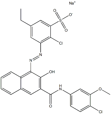 2-Chloro-5-ethyl-3-[[3-[[(4-chloro-3-methoxyphenyl)amino]carbonyl]-2-hydroxy-1-naphtyl]azo]benzenesulfonic acid sodium salt 구조식 이미지