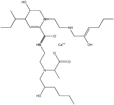 Bis[2-[N-(2-hydroxyhexyl)-N-[2-(2-hydroxy-2-hexenylamino)ethyl]amino]propionic acid]calcium salt 구조식 이미지