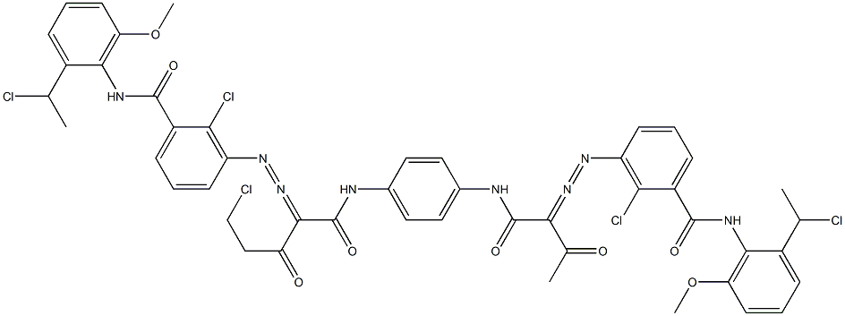 3,3'-[2-(Chloromethyl)-1,4-phenylenebis[iminocarbonyl(acetylmethylene)azo]]bis[N-[2-(1-chloroethyl)-6-methoxyphenyl]-2-chlorobenzamide] 구조식 이미지