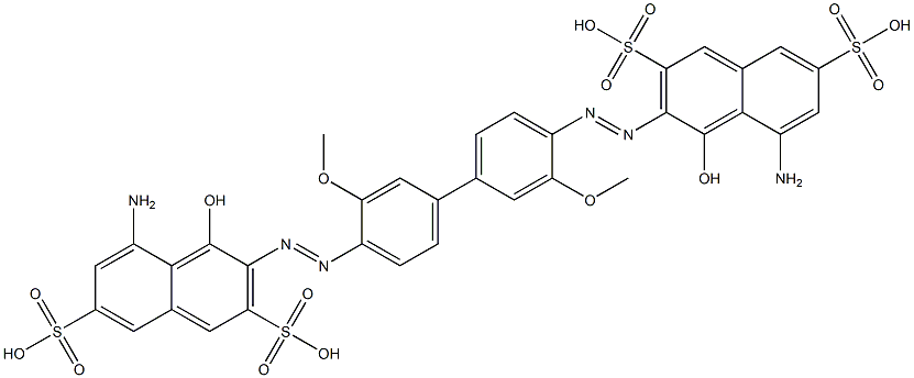 3,3'-[(3,3'-Dimethoxy[1,1'-biphenyl]-4,4'-diyl)bis(azo)]bis(5-amino-4-hydroxy-2,7-naphthalenedisulfonic acid) Structure