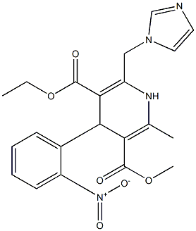 6-(1H-Imidazol-1-ylmethyl)-4-(2-nitrophenyl)-2-methyl-1,4-dihydropyridine-3,5-dicarboxylic acid 3-methyl 5-ethyl ester 구조식 이미지