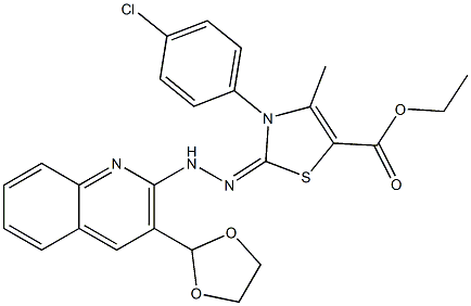 2-[2-[3-(1,3-Dioxolane-2-yl)quinoline-2-yl]hydrazono]-3-(4-chlorophenyl)-2,3-dihydro-4-methylthiazole-5-carboxylic acid ethyl ester 구조식 이미지