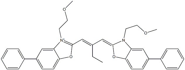 2-[2-Ethyl-3-[3-(2-methoxyethyl)-5-phenyl-2,3-dihydrobenzoxazole-2-ylidene]-1-propenyl]-3-(2-methoxyethyl)-5-phenylbenzoxazole-3-ium Structure