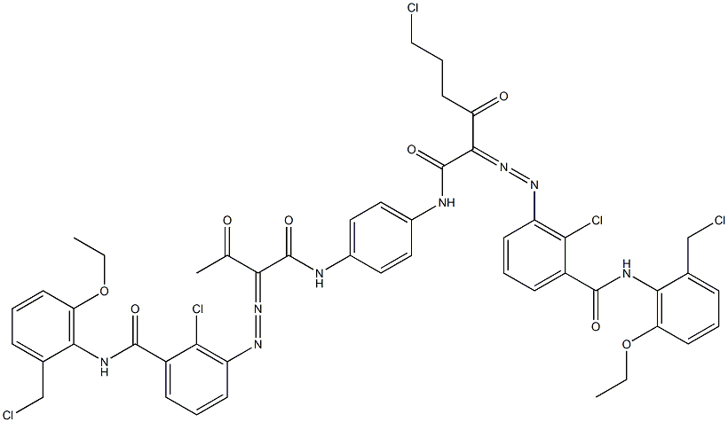 3,3'-[2-(2-Chloroethyl)-1,4-phenylenebis[iminocarbonyl(acetylmethylene)azo]]bis[N-[2-(chloromethyl)-6-ethoxyphenyl]-2-chlorobenzamide] 구조식 이미지