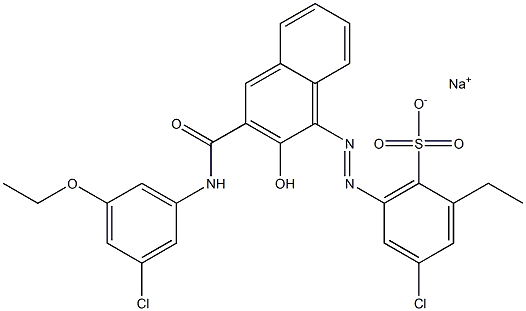 4-Chloro-2-ethyl-6-[[3-[[(3-chloro-5-ethoxyphenyl)amino]carbonyl]-2-hydroxy-1-naphtyl]azo]benzenesulfonic acid sodium salt 구조식 이미지