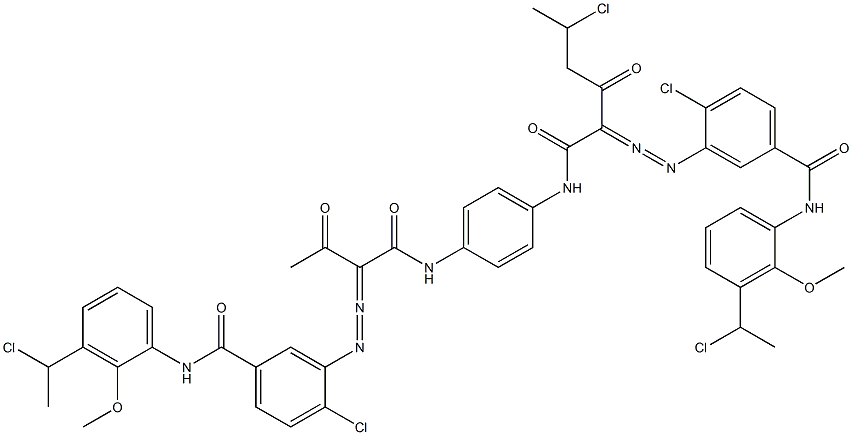 3,3'-[2-(1-Chloroethyl)-1,4-phenylenebis[iminocarbonyl(acetylmethylene)azo]]bis[N-[3-(1-chloroethyl)-2-methoxyphenyl]-4-chlorobenzamide] 구조식 이미지