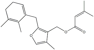 4-Methyl-2-[(2,3-dimethyl-2,6(1)-cyclohexadien-1-yl)methyl]-3-[[(3-methyl-2-butenoyl)oxy]methyl]furan 구조식 이미지