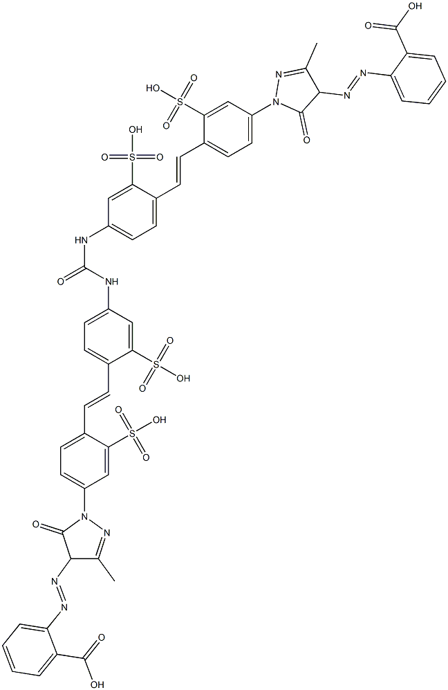 N,N'-Bis[4-[4-[4-(o-carboxyphenylazo)-3-methyl-5-oxo-2-pyrazolin-1-yl]-2-sulfostyryl]-3-sulfophenyl]urea Structure