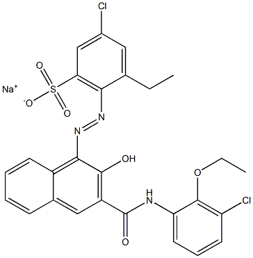 3-Chloro-5-ethyl-6-[[3-[[(3-chloro-2-ethoxyphenyl)amino]carbonyl]-2-hydroxy-1-naphtyl]azo]benzenesulfonic acid sodium salt 구조식 이미지