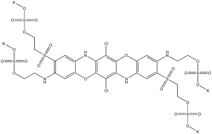 6,13-Dichloro-3,10-bis[2-(potassiooxysulfonyloxy)ethylamino]-2,9-bis[2-(potassiooxysulfonyloxy)ethylsulfonyl]-5,12-dioxa-7,14-diazapentacene 구조식 이미지
