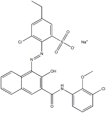 3-Chloro-5-ethyl-2-[[3-[[(3-chloro-2-methoxyphenyl)amino]carbonyl]-2-hydroxy-1-naphtyl]azo]benzenesulfonic acid sodium salt Structure