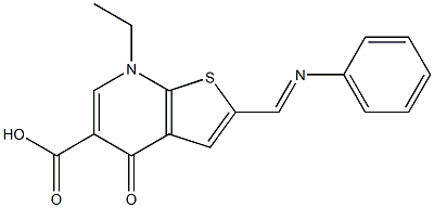 2-[Phenyliminomethyl]-4,7-dihydro-7-ethyl-4-oxothieno[2,3-b]pyridine-5-carboxylic acid 구조식 이미지
