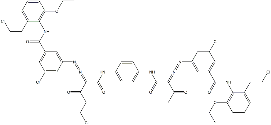 3,3'-[2-(Chloromethyl)-1,4-phenylenebis[iminocarbonyl(acetylmethylene)azo]]bis[N-[2-(2-chloroethyl)-6-ethoxyphenyl]-5-chlorobenzamide] 구조식 이미지