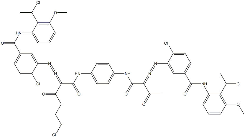 3,3'-[2-(2-Chloroethyl)-1,4-phenylenebis[iminocarbonyl(acetylmethylene)azo]]bis[N-[2-(1-chloroethyl)-3-methoxyphenyl]-4-chlorobenzamide] Structure
