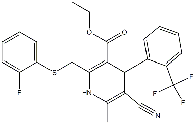 5-Cyano-1,4-dihydro-6-methyl-2-[(2-fluorophenylthio)methyl]-4-(2-trifluoromethylphenyl)pyridine-3-carboxylic acid ethyl ester 구조식 이미지